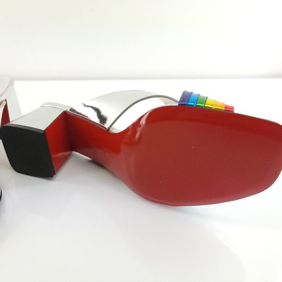 Christian Louboutin Arkenmule 55 Silver Rainbow Slide Sandal SZ 38.5 NIB - Picture 9 of 12